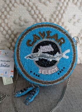 BNWT Hand Crafted Turquoise and Gold Beaded Caviar Motif Crossbody